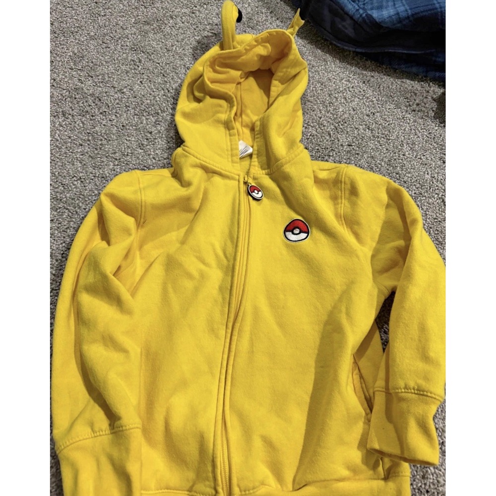 Pokémon Pikachu Yellow Hoodie Full Zip 3D Ears Poké Ball Zipper Tail Graphic
